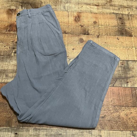 Free People | Women's Blue Linen Blend Slouchy Cropped Trouser Pants Sz 27 - Picture 1 of 4